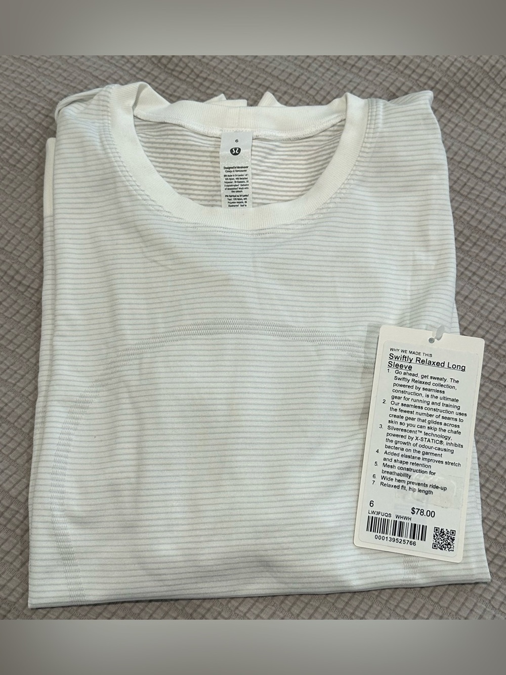 NEW 6 lululemon athletica Swiftly Relaxed Long Sleeve White Hip Length